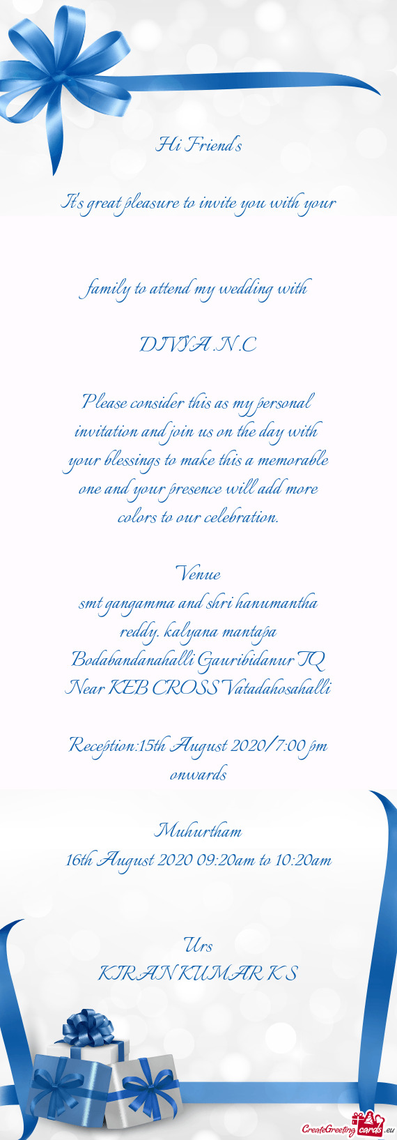 Reception:15th August 2020/7:00 pm onwards