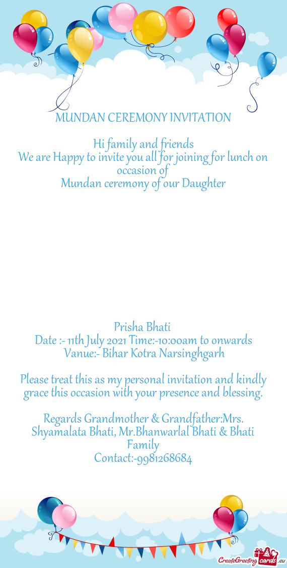 Regards Grandmother & Grandfather:Mrs. Shyamalata Bhati, Mr.Bhanwarlal Bhati & Bhati Family