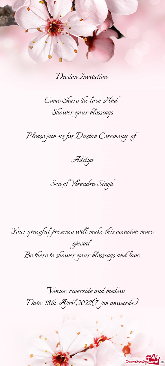 Remony of Aditya Son of Virendra Singh   Your graceful presence will make this occasion