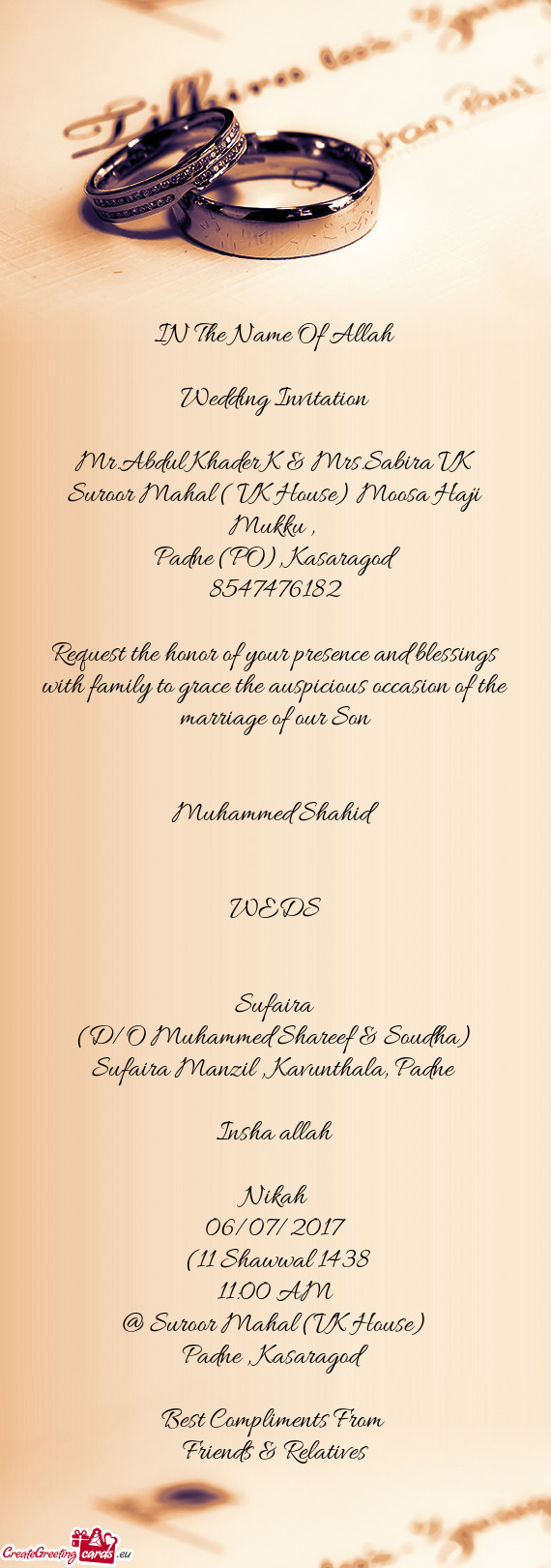 Request the honor of your presence and blessings with family to grace the auspicious occasion of the