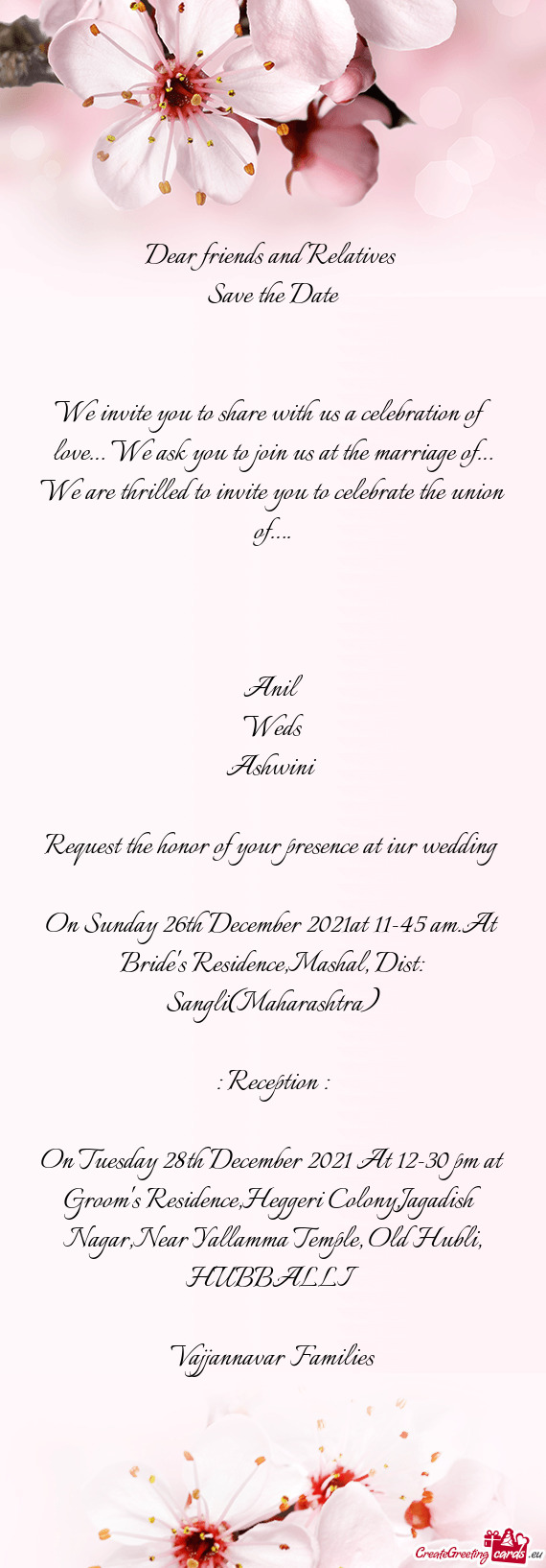 Request the honor of your presence at iur wedding