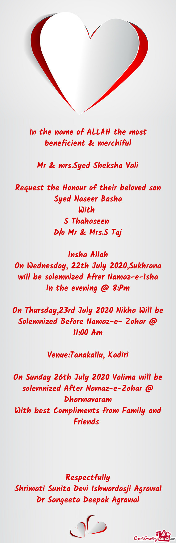 Request the Honour of their beloved son