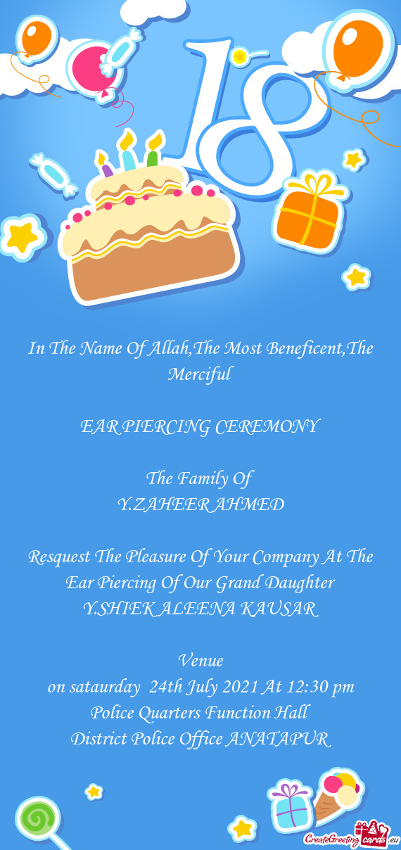 Resquest The Pleasure Of Your Company At The Ear Piercing Of Our Grand Daughter
