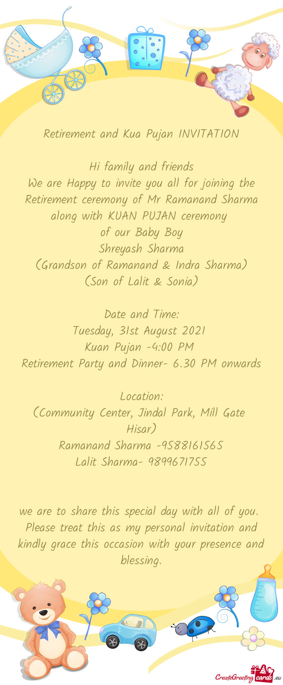 Retirement and Kua Pujan INVITATION