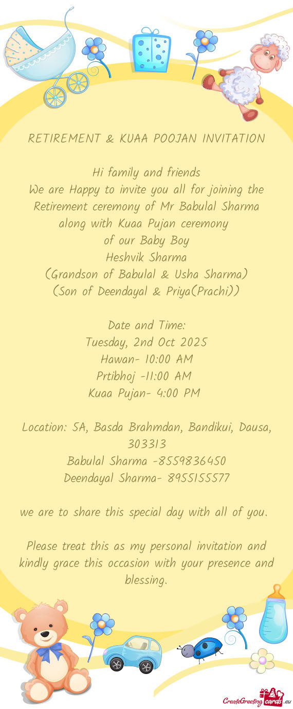 RETIREMENT & KUAA POOJAN INVITATION