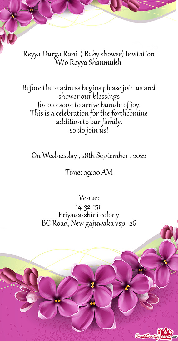 Reyya Durga Rani ( Baby shower) Invitation