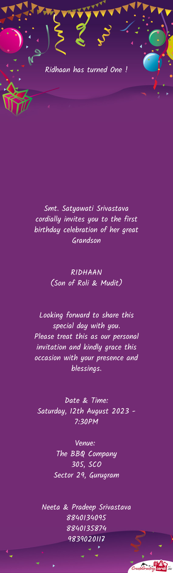 RIDHAAN (Son of Roli & Mudit)  Looking forward to share this special day with you