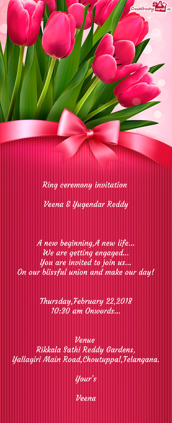 Ring ceremony invitation     Veena & Yugendar Reddy
