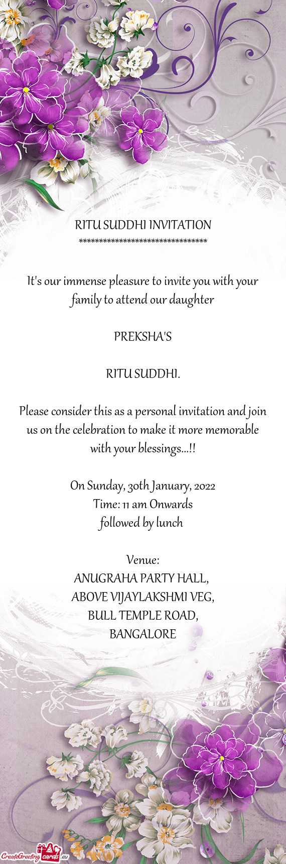RITU SUDDHI INVITATION