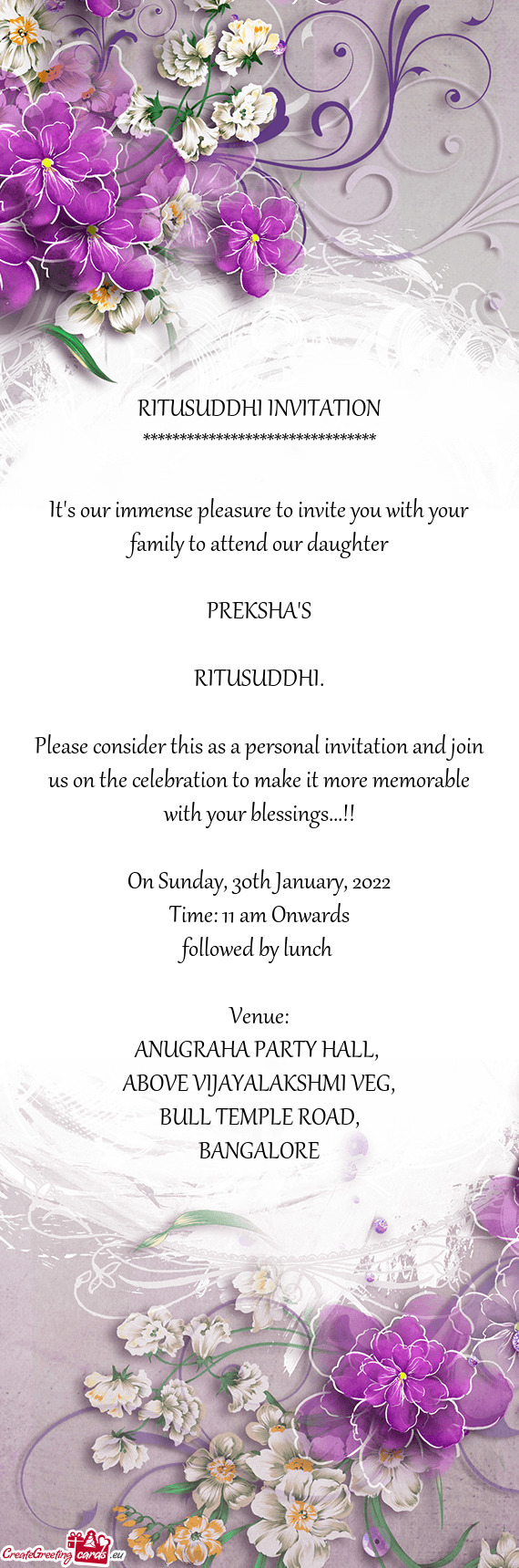 RITUSUDDHI INVITATION
