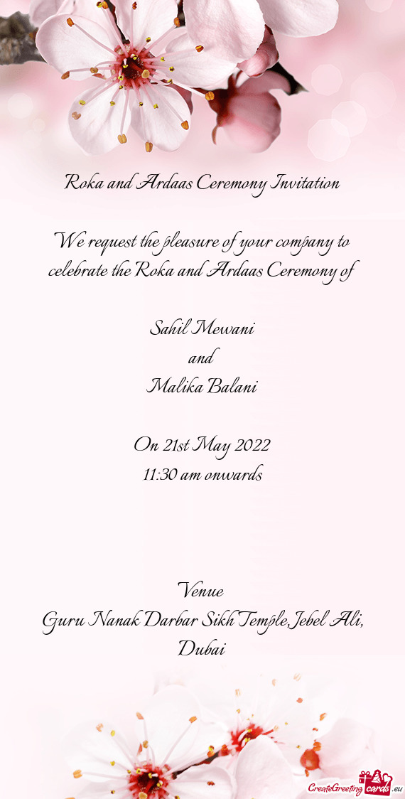 Roka and Ardaas Ceremony Invitation