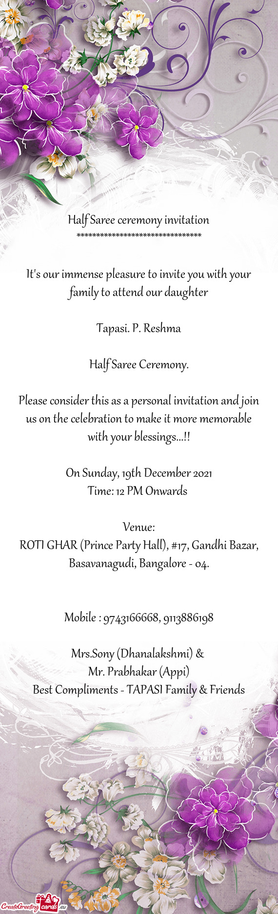 ROTI GHAR (Prince Party Hall), #17, Gandhi Bazar, Basavanagudi, Bangalore - 04