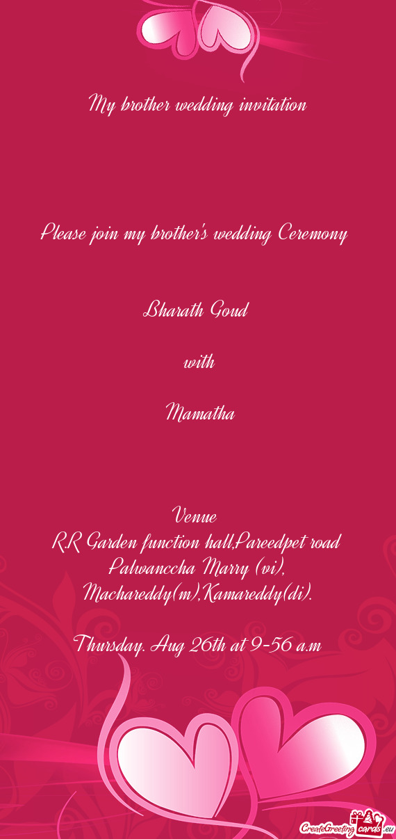 R.R Garden function hall,Pareedpet road Palwanccha Marry (vi)