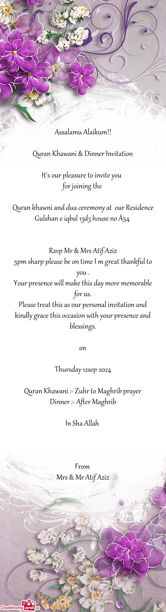 Rsvp Mr & Mrs Atif Aziz