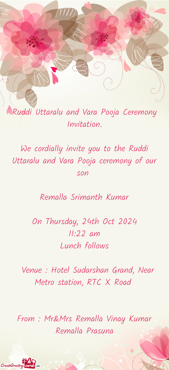 Ruddi Uttaralu and Vara Pooja Ceremony Invitation