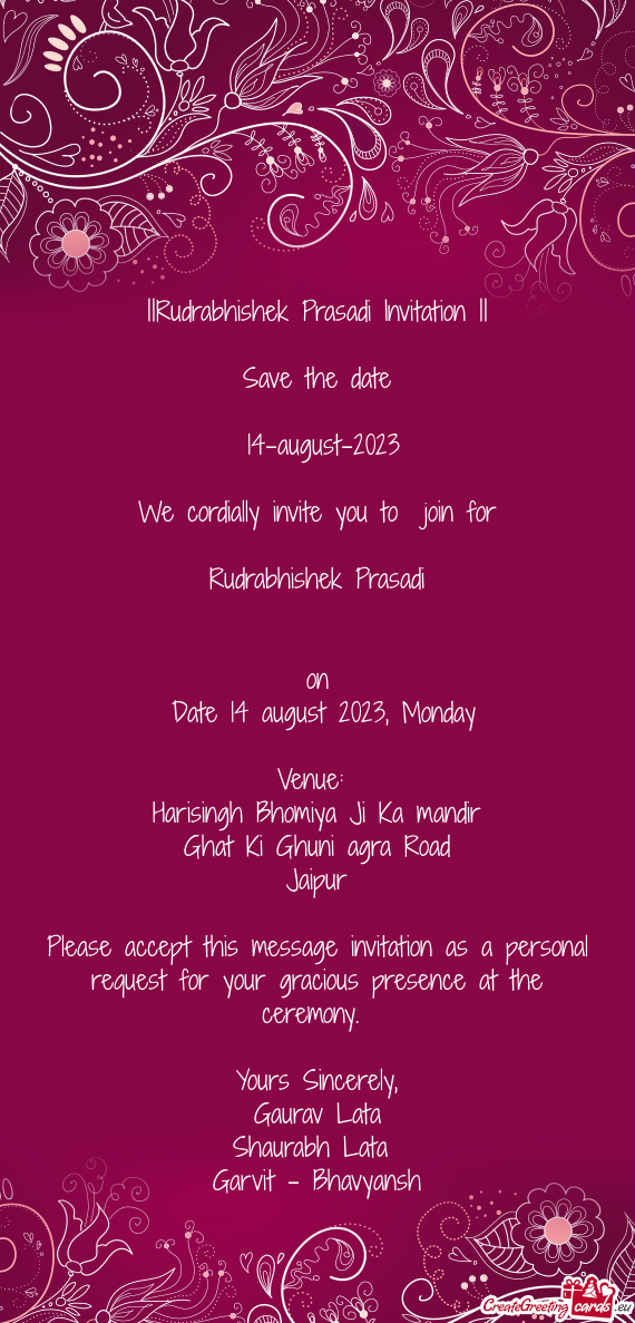 ||Rudrabhishek Prasadi Invitation ||