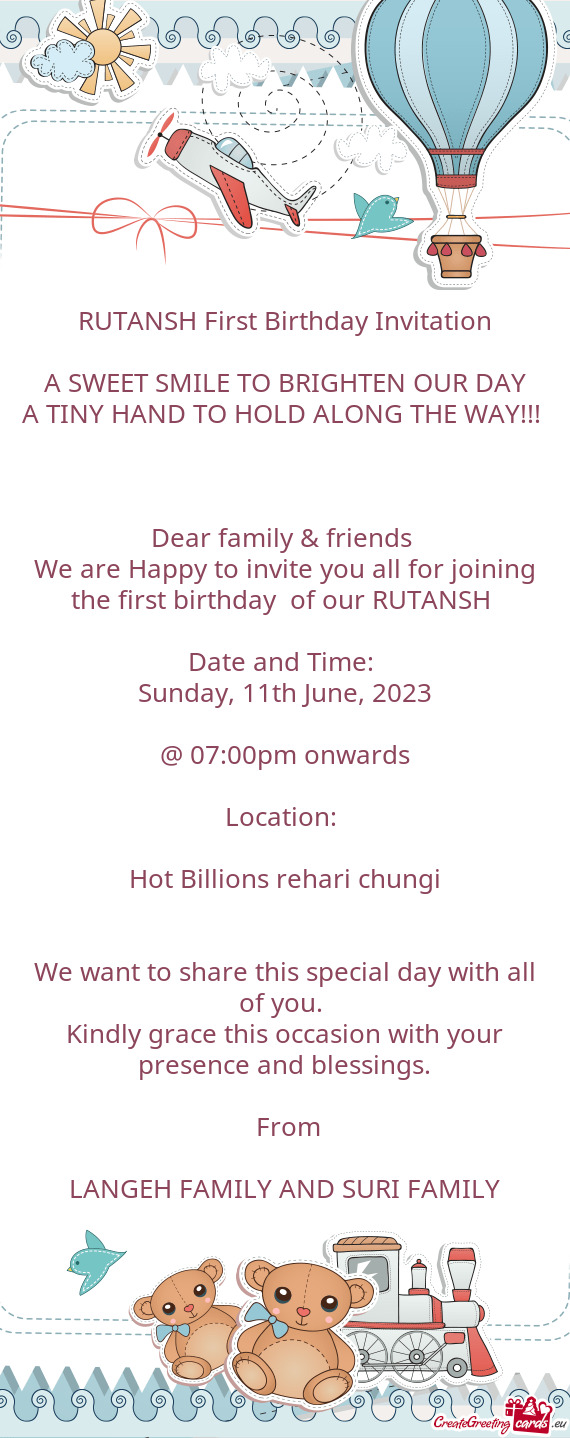 RUTANSH First Birthday Invitation