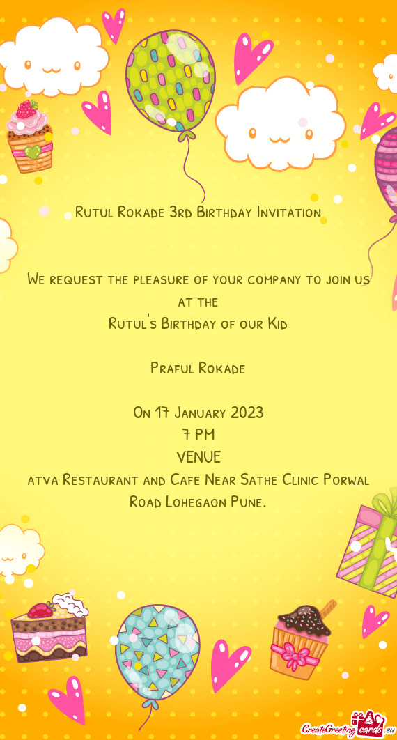 Rutul Rokade 3rd Birthday Invitation
