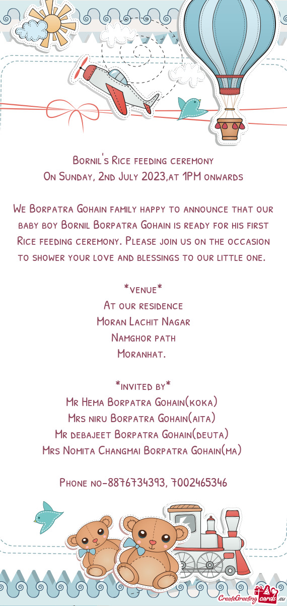 S first Rice feeding ceremony. Please join us on the occasion to shower your love and blessings to o