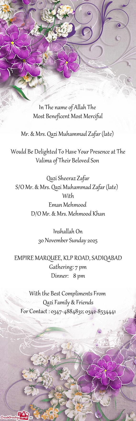 S/O Mr. & Mrs. Qazi Muhammad Zafar (late)
