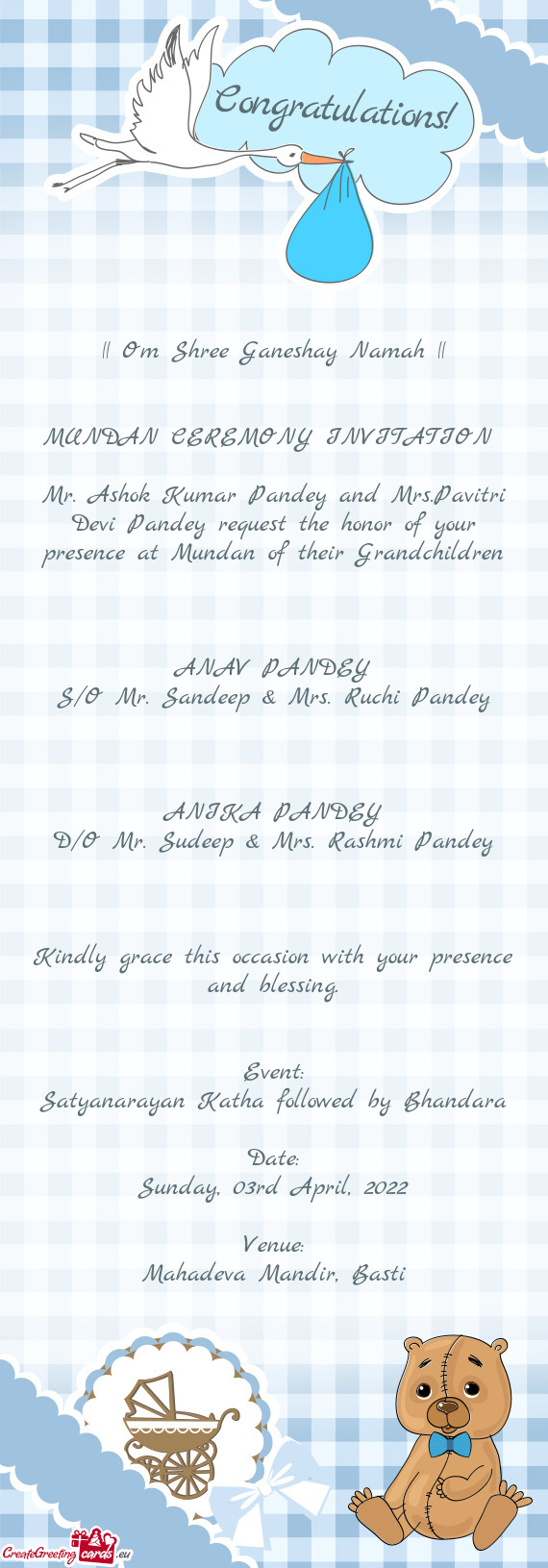 S/O Mr. Sandeep & Mrs. Ruchi Pandey