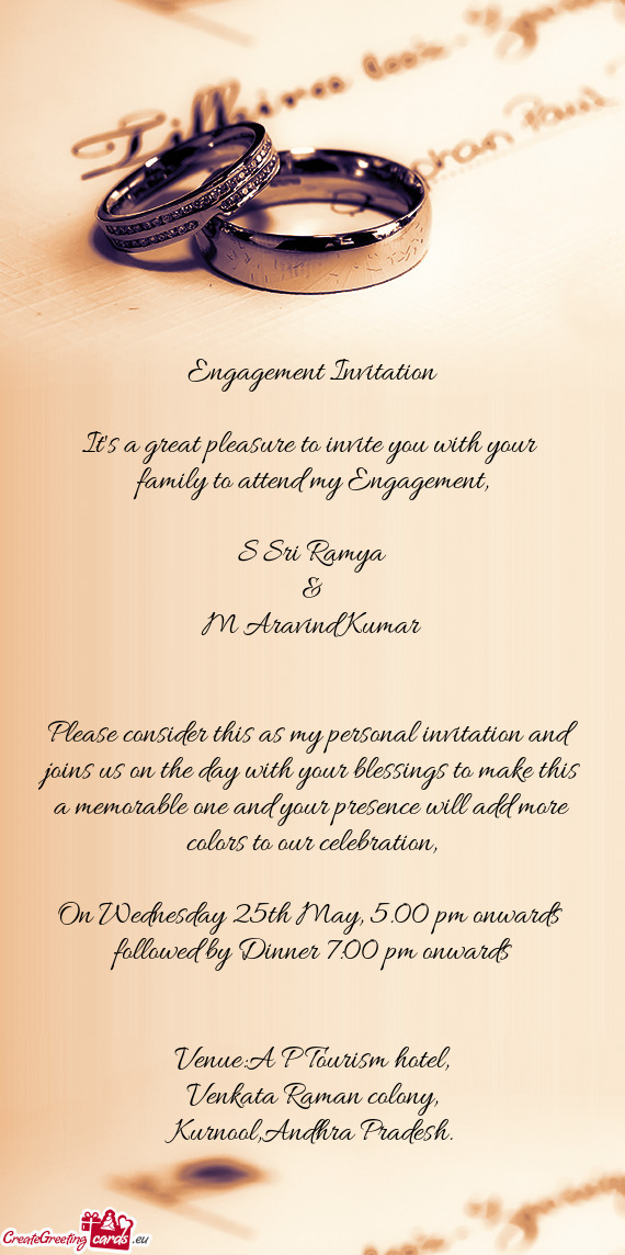 S Sri Ramya & M Aravind Kumar  Please consider this as my personal invitation and joins us