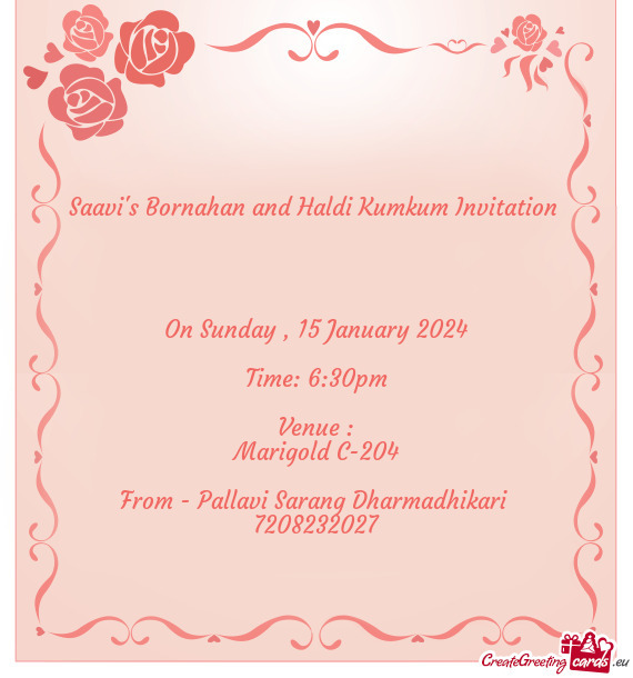 Saavi's Bornahan and Haldi Kumkum Invitation