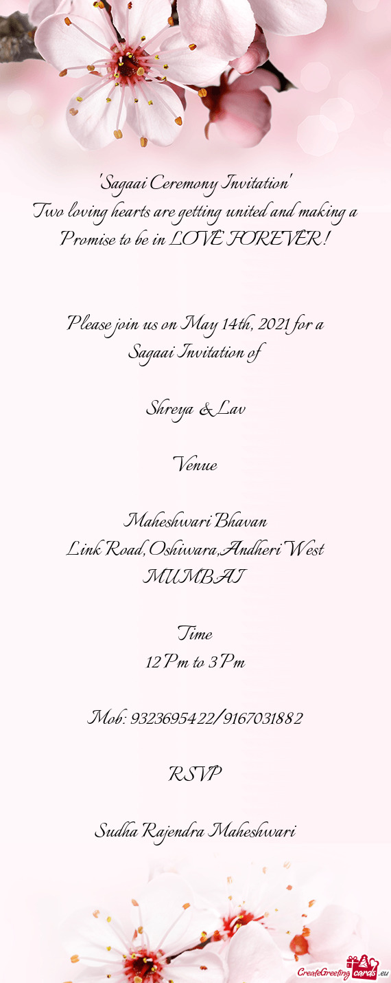 Sagaai Invitation of