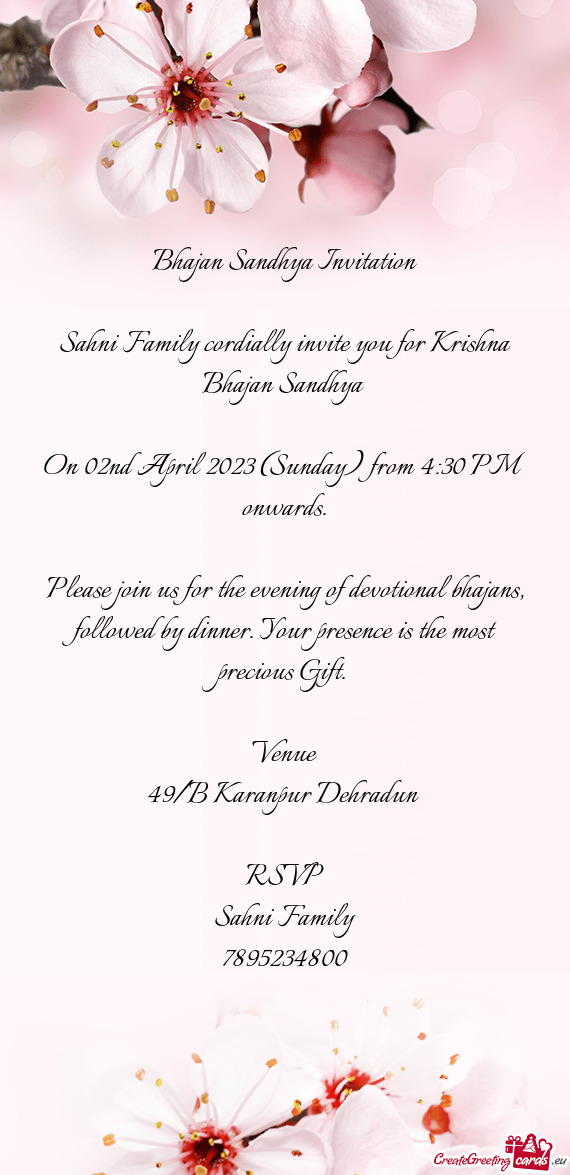 Sahni Family cordially invite you for Krishna Bhajan Sandhya