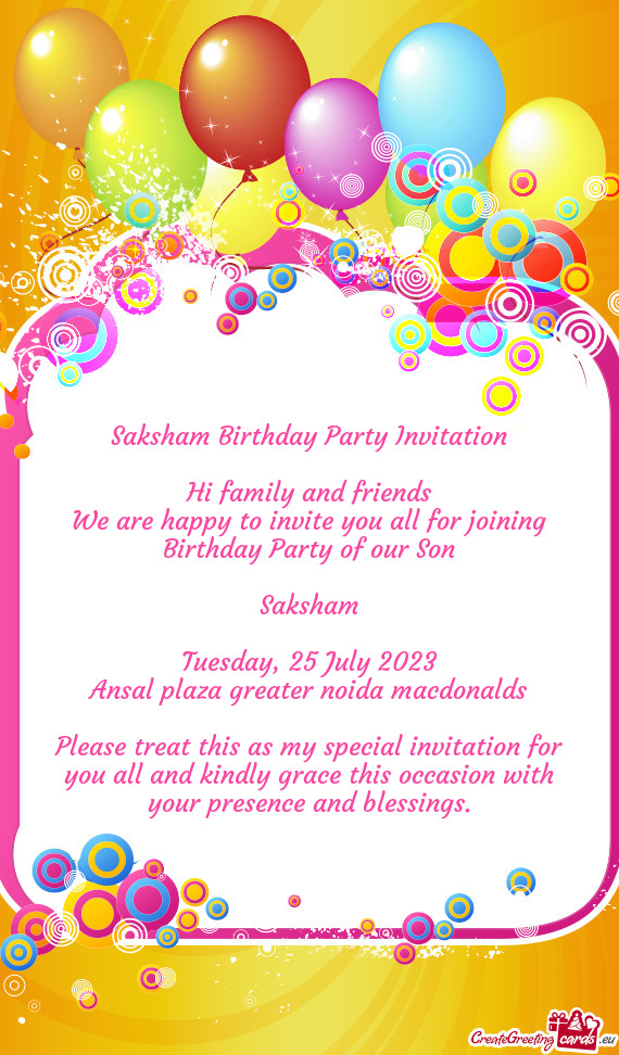 Saksham Birthday Party Invitation