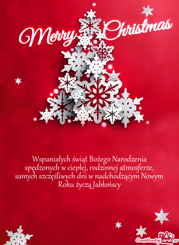 Samych szczęśliwych dni w nadchodzącym Nowym Roku życzą Jabłońscy