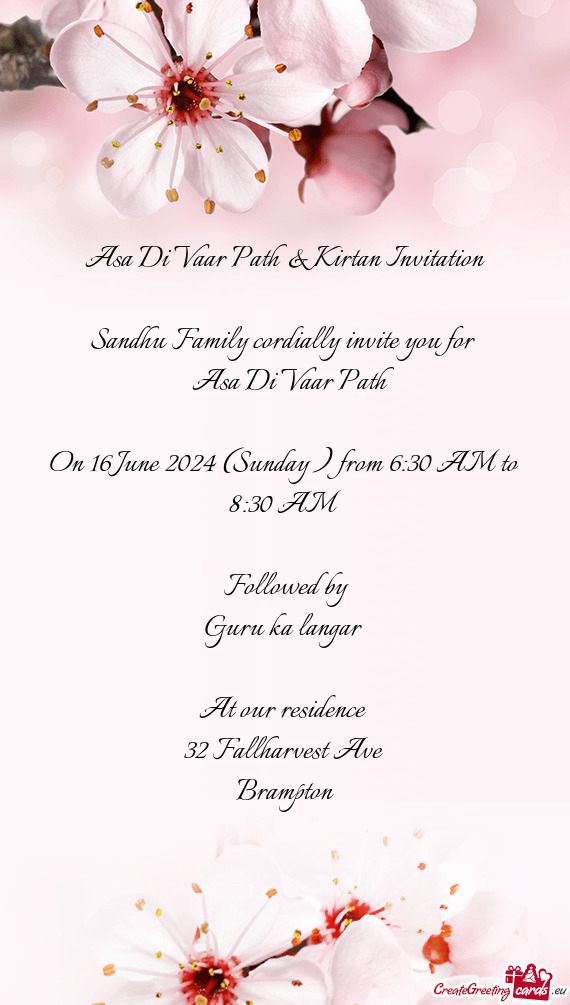 Sandhu Family cordially invite you for