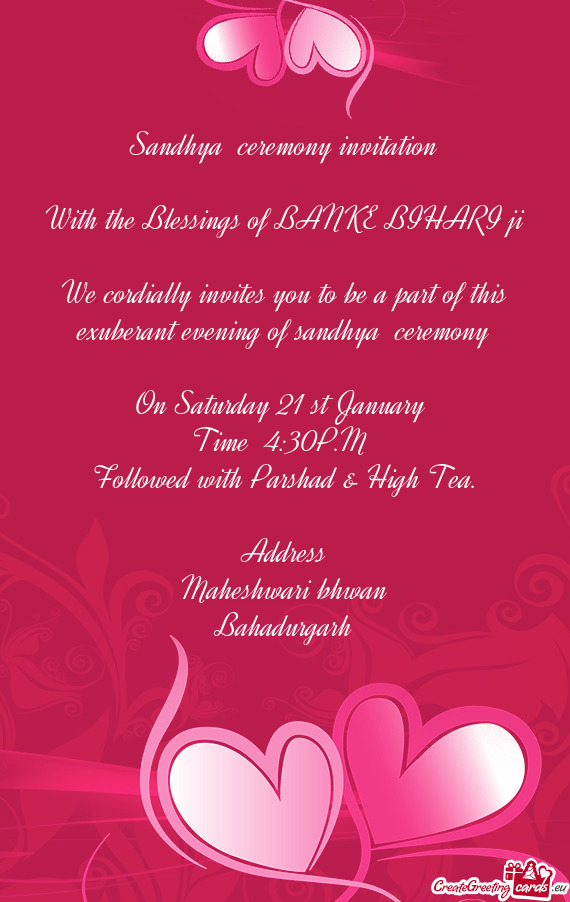 Sandhya ceremony invitation
