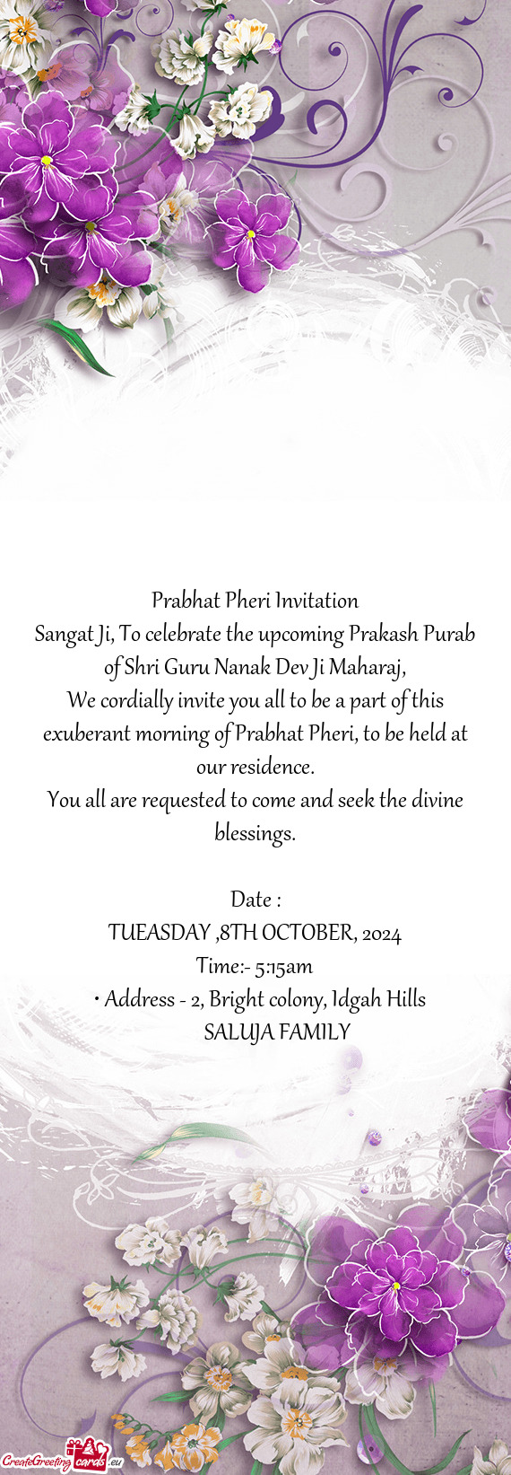 Sangat Ji, To celebrate the upcoming Prakash Purab of Shri Guru Nanak Dev Ji Maharaj