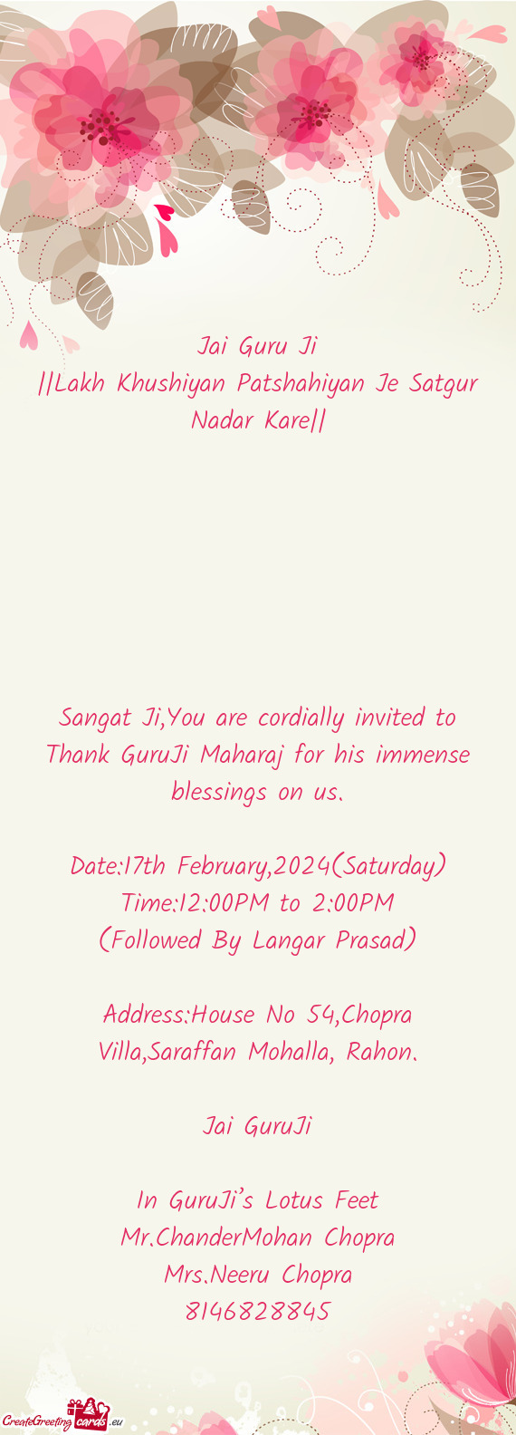 Sangat Ji,You are cordially invited to Thank GuruJi Maharaj for his immense blessings on us