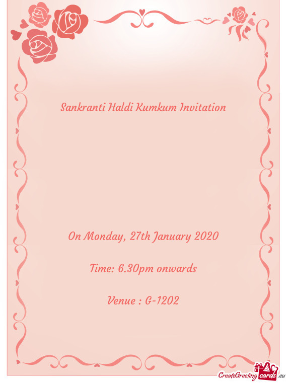 Sankranti Haldi Kumkum Invitation
 
 
 
 
 
 
 
 On Monday