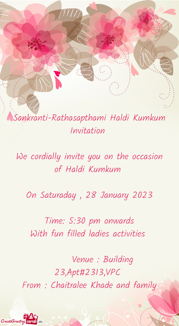 Sankranti-Rathasapthami Haldi Kumkum Invitation