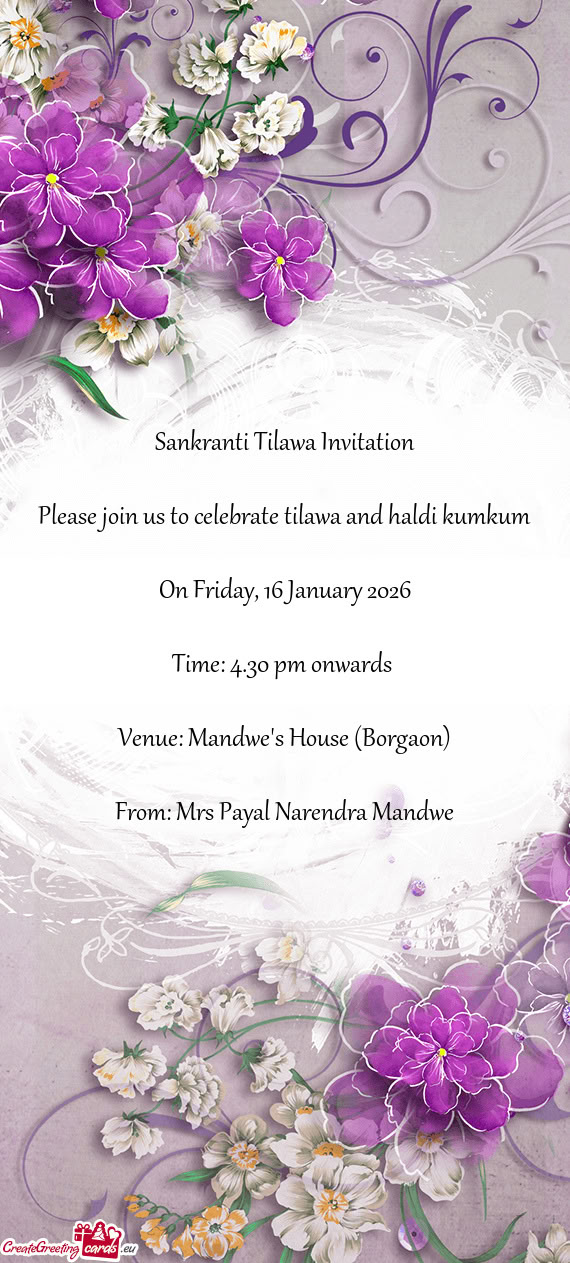 Sankranti Tilawa Invitation Please join us to celebrate tilawa and haldi kumkum On Friday