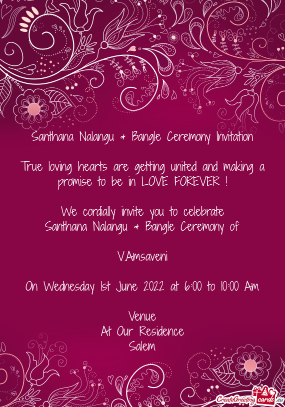 Santhana Nalangu & Bangle Ceremony Invitation