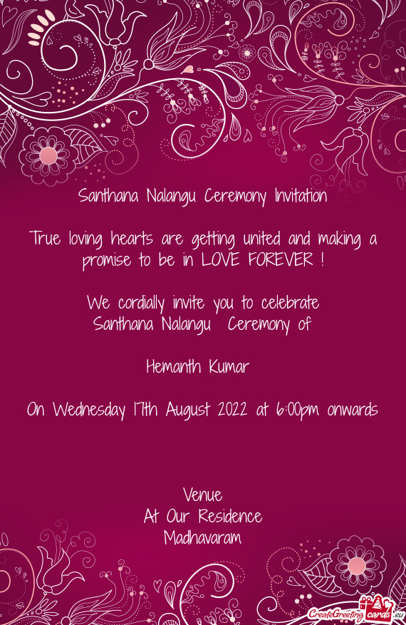 Santhana Nalangu Ceremony Invitation