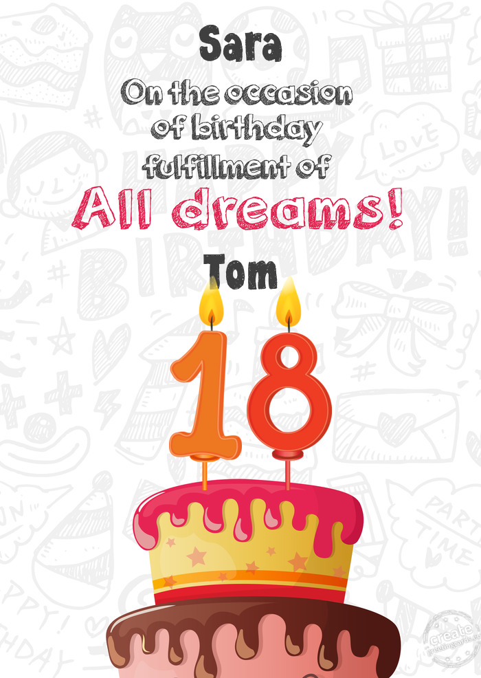 Sara 18 birthday card, Tom