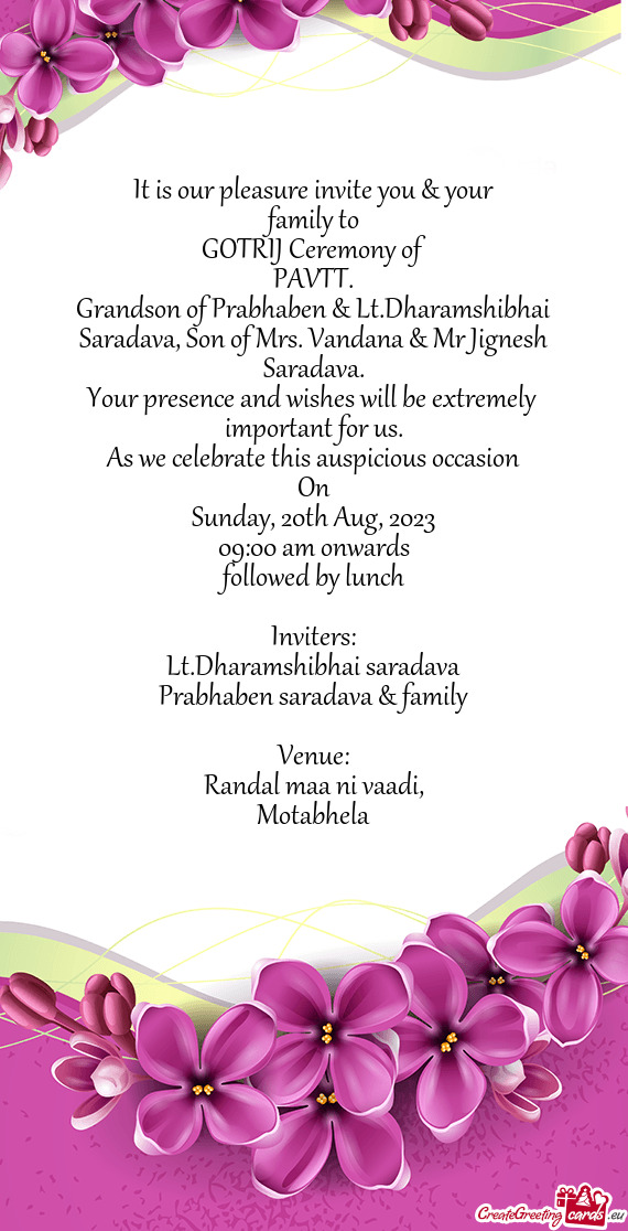 Saradava, Son of Mrs. Vandana & Mr Jignesh