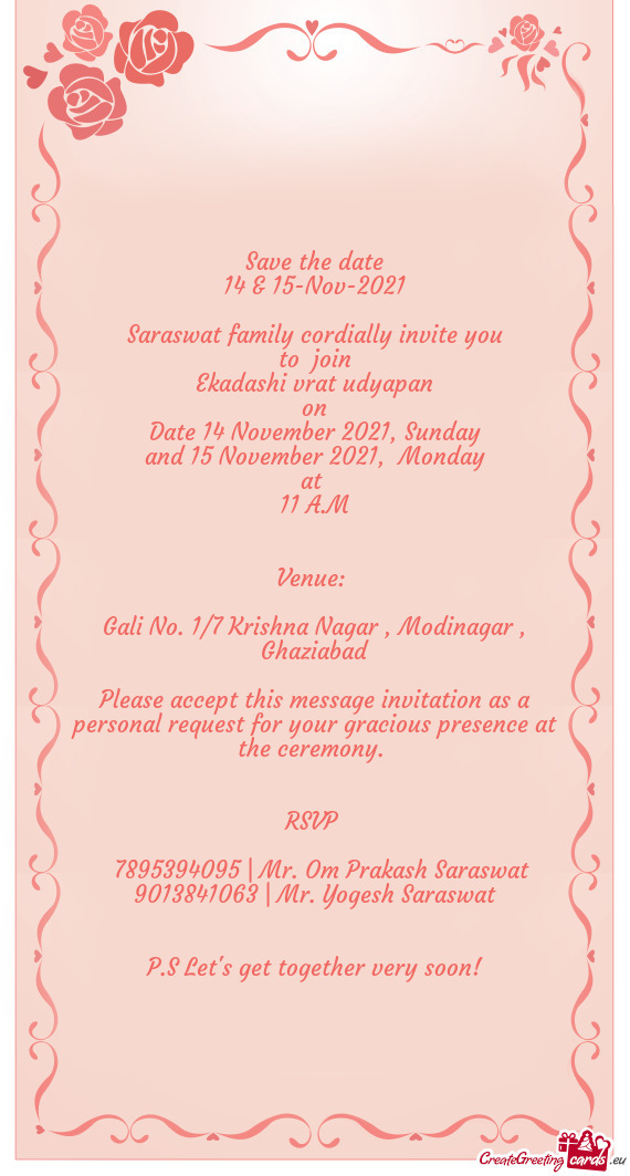 Saraswat family cordially invite you