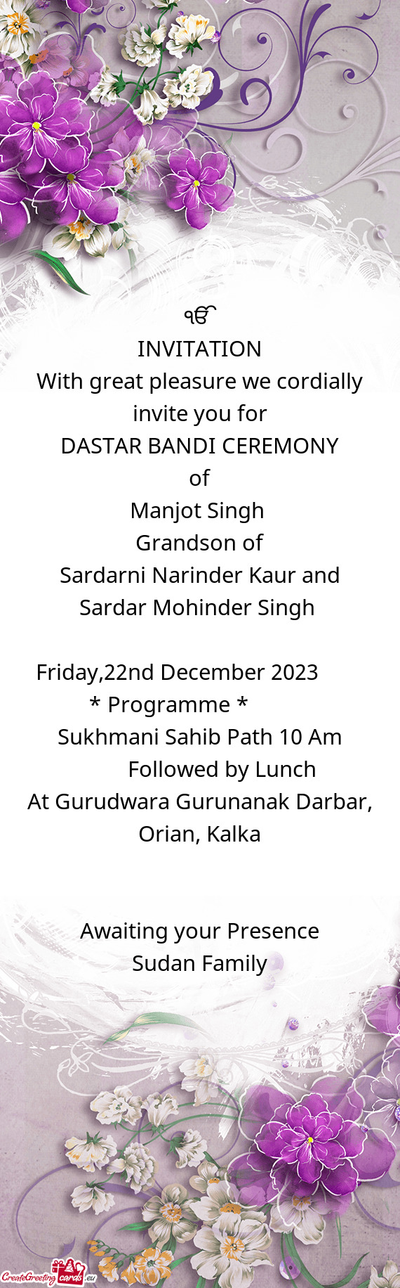 Sardarni Narinder Kaur and Sardar Mohinder Singh