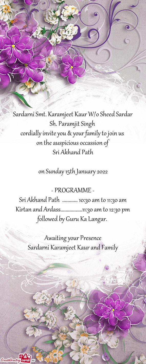 Sardarni Smt. Karamjeet Kaur W/o Sheed Sardar Sh. Paramjit Singh