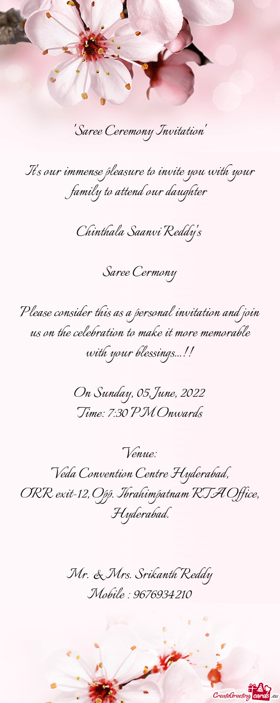"Saree Ceremony Invitation"