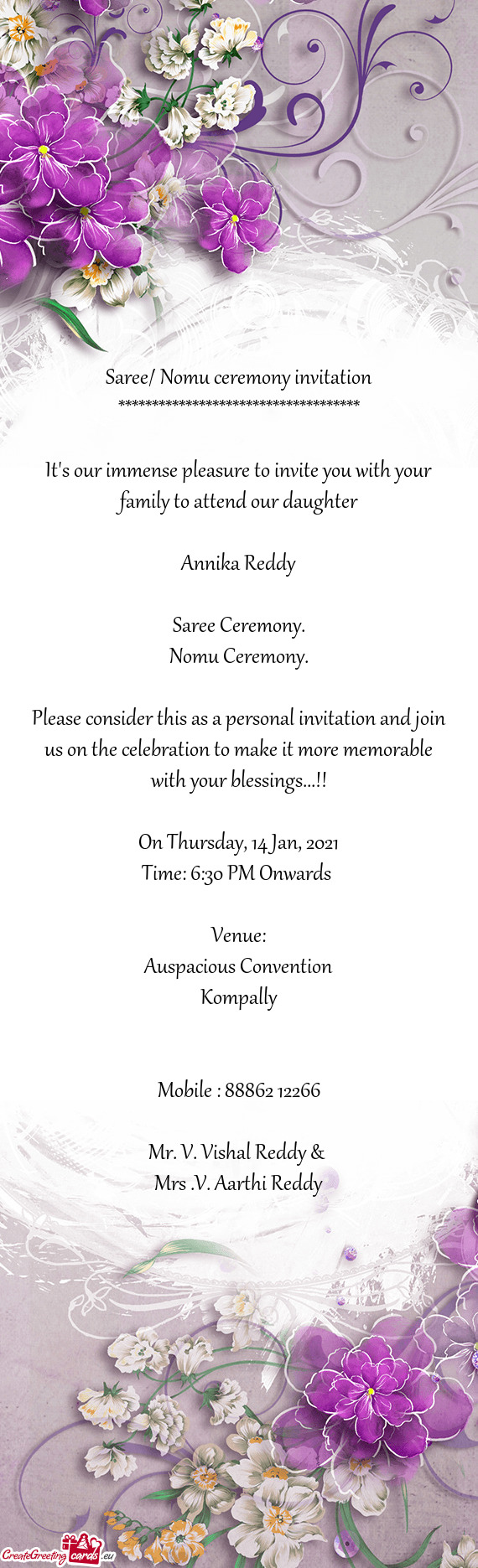 Saree/ Nomu ceremony invitation