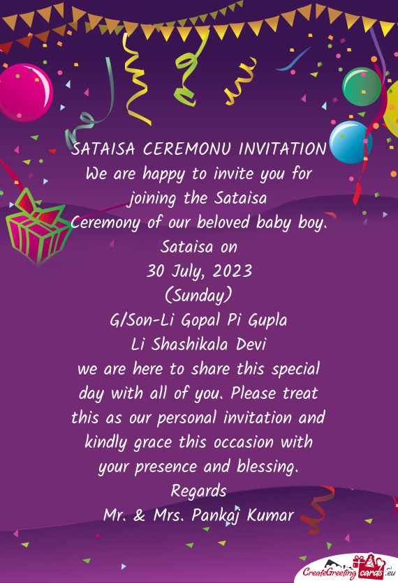 SATAISA CEREMONU INVITATION