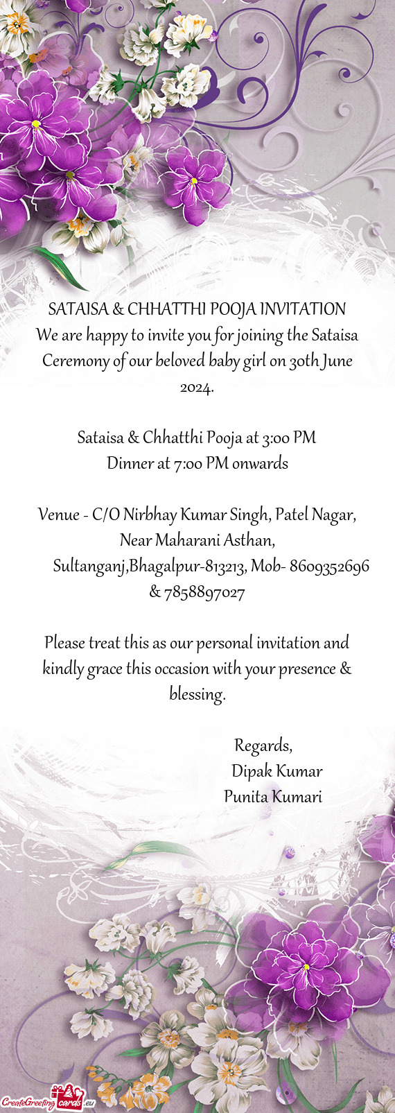 SATAISA & CHHATTHI POOJA INVITATION