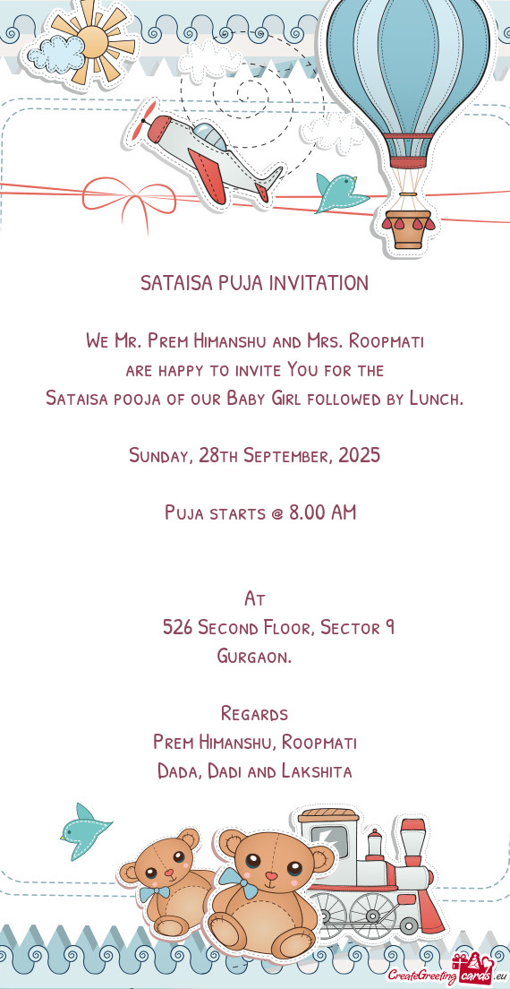 Sataisa pooja of our Baby Girl followed by Lunch